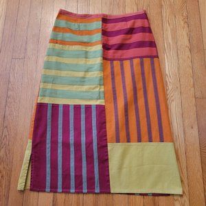 Neesh by DAR Anthropologie L Skirt Red Orange Green Yellow Striped Maxi